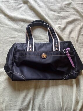 Coach Black Shoulder Tote with Purple Strap Accent